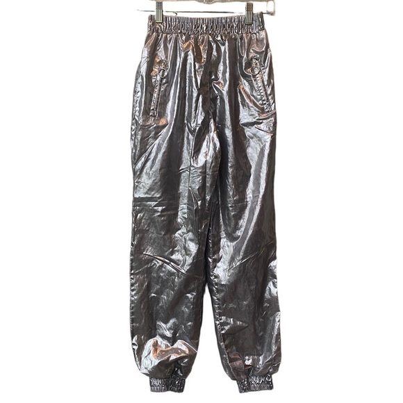 Forever 21 Silver Metallic Y2K Pants XS Joggers Futuristic Astronaut Parachute - Picture 1 of 9